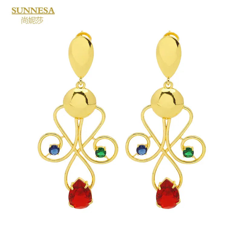 SUNNESA Dubai Lager Drop Earrings 18k Geometric Earrings