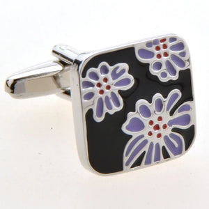 Purple Flower Design Cuff Links for Men's Shirt