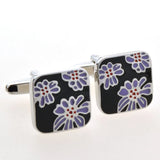 Purple Flower Design Cuff Links for Men's Shirt