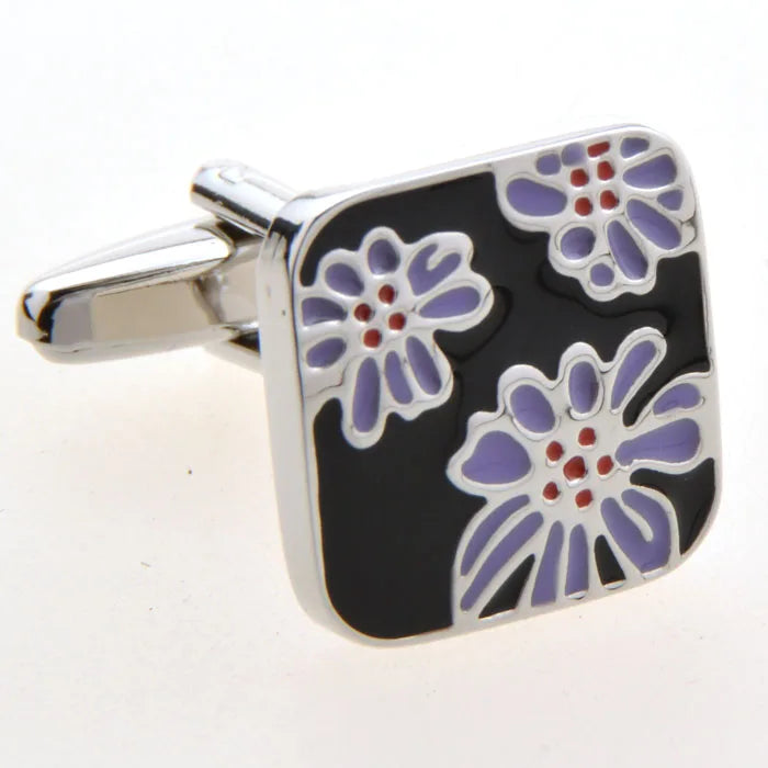 Purple Flower Design Cuff Links for Men's Shirt