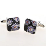 Purple Flower Design Cuff Links for Men's Shirt