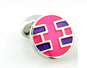 Men's Round Red/Pink/Purple Cuff Links for Shirt J1056