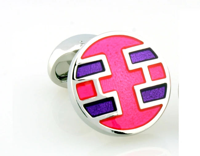 Men's Round Red/Pink/Purple Cuff Links for Shirt J1056