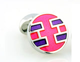 Men's Round Red/Pink/Purple Cuff Links for Shirt J1056