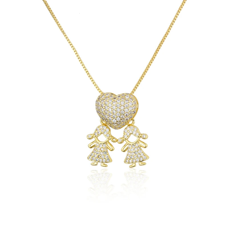Boy Girl Love Necklaces Heart Shape Zirconia Pendants