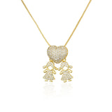 Boy Girl Love Necklaces Heart Shape Zirconia Pendants