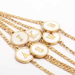 26 Letter Bracelet Stainless Steel Alphabet Initial Charm Shell Bracelet