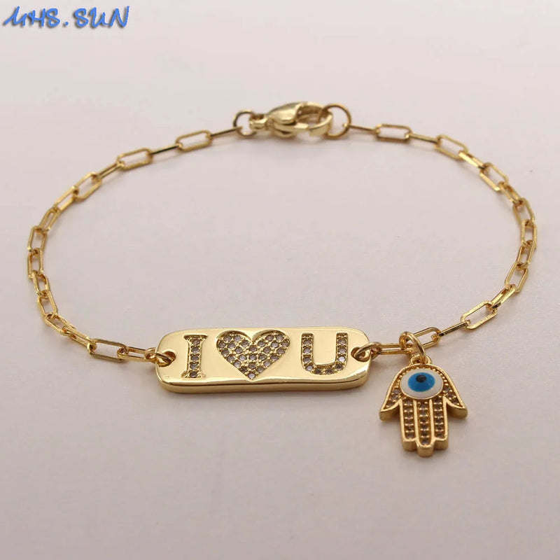 Zircon Pendant Link Chain Bracelet for Women Men