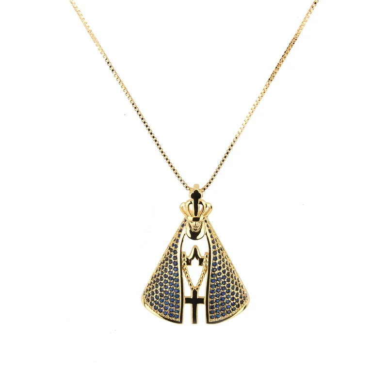 Cross Pendant Necklace Copper CZ Colar Feminina