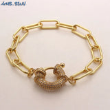 Copper Zircon Heart Charm Bracelet Open Dangle Bangle Jewelry for Women