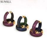 Golden Copper Pins Multicolor CZ Circle Hoop Earrings Women's Jewelry