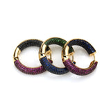 Golden Copper Pins Multicolor CZ Circle Hoop Earrings Women's Jewelry