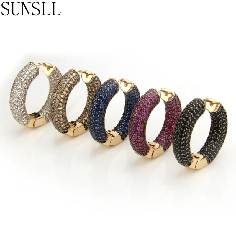 Golden Copper Pins Multicolor CZ Big Circle Hoop Earrings