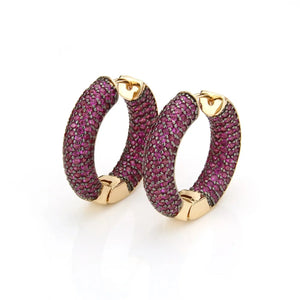 Golden Copper Pins Multicolor CZ Big Circle Hoop Earrings