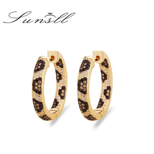Golden Copper Earrings Leopard CZ Hoop Women Jewelry