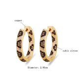Golden Copper Earrings Leopard CZ Hoop Women Jewelry