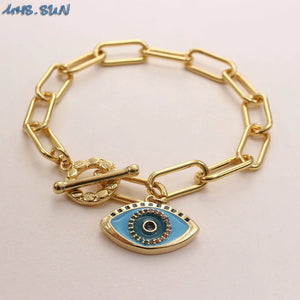 Oil Chunky Charms Bracelets with Zircon Eye Dangle Bangles