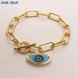 Oil Chunky Charms Bracelets with Zircon Eye Dangle Bangles