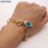 Oil Chunky Charms Bracelets with Zircon Eye Dangle Bangles