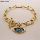 Oil Chunky Charms Bracelets with Zircon Eye Dangle Bangles