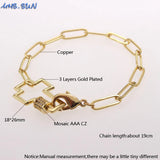 Copper Chain Bracelets Zircon Geometric Cross Hand Bangles Choker Jewelry
