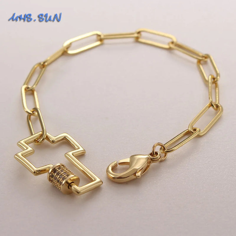 Copper Chain Bracelets Zircon Geometric Cross Hand Bangles Choker Jewelry
