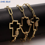 Copper Chain Bracelets Zircon Geometric Cross Hand Bangles Choker Jewelry