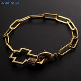 Copper Chain Bracelets Zircon Geometric Cross Hand Bangles Choker Jewelry