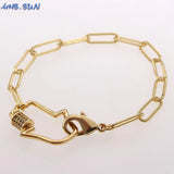 Copper Chain Bracelets Zircon Geometric Cross Hand Bangles Choker Jewelry