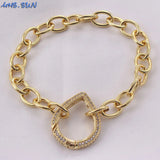 Copper Chain Bracelet with Zircon Geometric Cross/Round/Heart Design