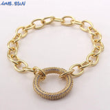 Copper Chain Bracelet with Zircon Geometric Cross/Round/Heart Design