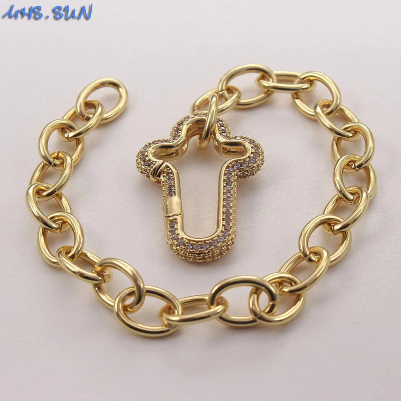 Copper Chain Bracelet with Zircon Geometric Cross/Round/Heart Design