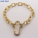 Copper Chain Bracelet with Zircon Geometric Cross/Round/Heart Design