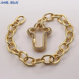 Copper Chain Bracelet with Zircon Geometric Cross/Round/Heart Design