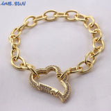 Copper Chain Bracelet with Zircon Geometric Cross/Round/Heart Design
