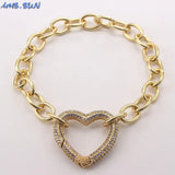 Copper Chain Bracelet with Zircon Geometric Cross/Round/Heart Design