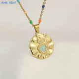 Colorful Heart Pendant Necklace Bohemian Stainless Steel Chain