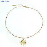 Colorful Heart Pendant Necklace Bohemian Stainless Steel Chain