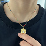 Colorful Heart Pendant Necklace Bohemian Stainless Steel Chain