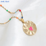 Colorful Heart Pendant Necklace Bohemian Stainless Steel Chain