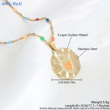 Colorful Heart Pendant Necklace Bohemian Stainless Steel Chain