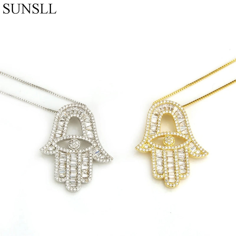 2 Copper CZ Palm Pendant Necklaces Women's Jewelry