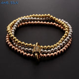 Vintage Zircon Buckle Bracelet 3 Layered Beads