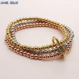 Vintage Zircon Buckle Bracelet 3 Layered Beads