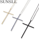 Silver CZ Cross Necklace Men Women Religious Pendant