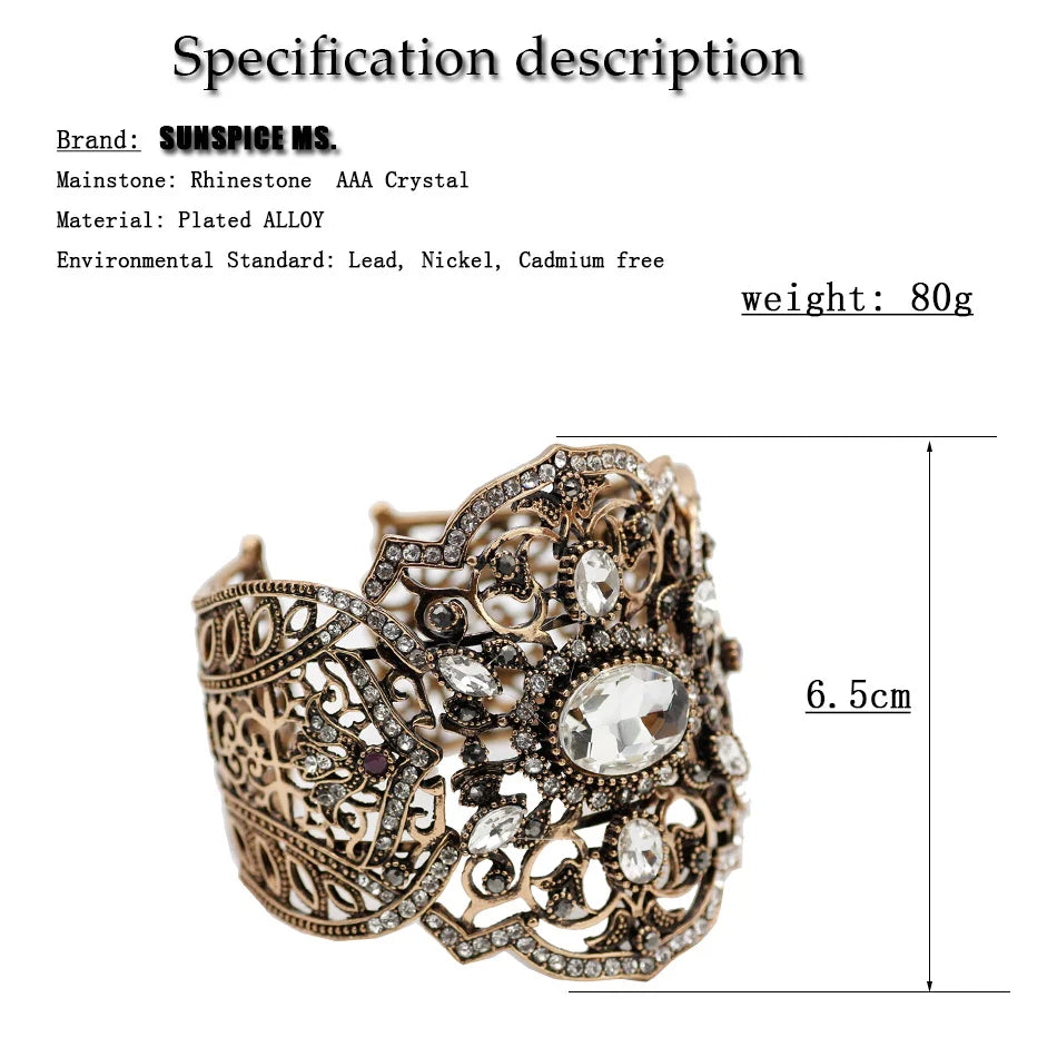 SUNSPICE-MS Big Bangle for Women Antique Vintage Cuff Bracelet Morocco Ethnic