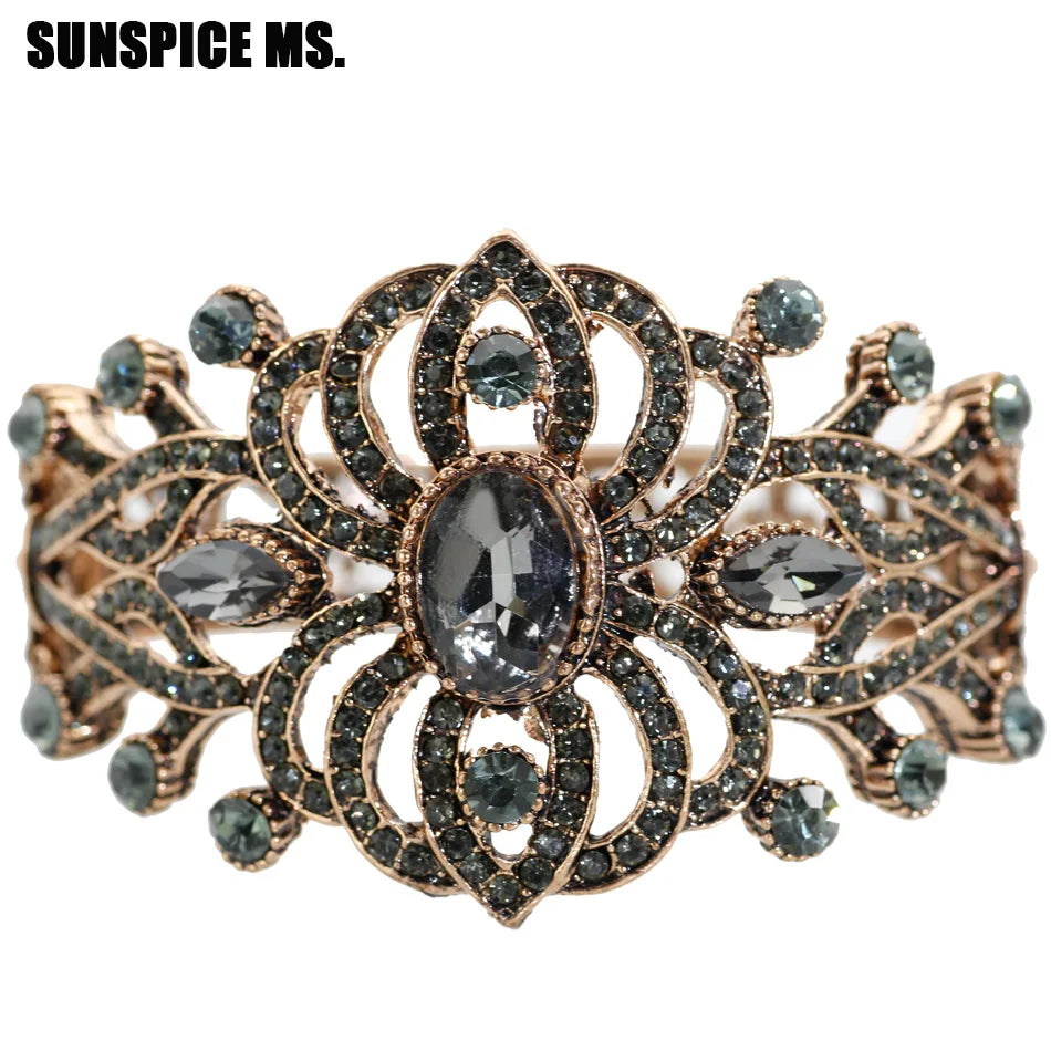 Vintage Bohemia Ethnic Bangle Cuff Gray Stone Bracelet