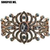 Vintage Bohemia Ethnic Bangle Cuff Gray Stone Bracelet