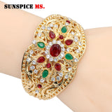 Colorful Crystal Female Cuff Bracelet Bangle Arabic Ethnic Wedding Jewelry