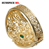 Colorful Crystal Female Cuff Bracelet Bangle Arabic Ethnic Wedding Jewelry